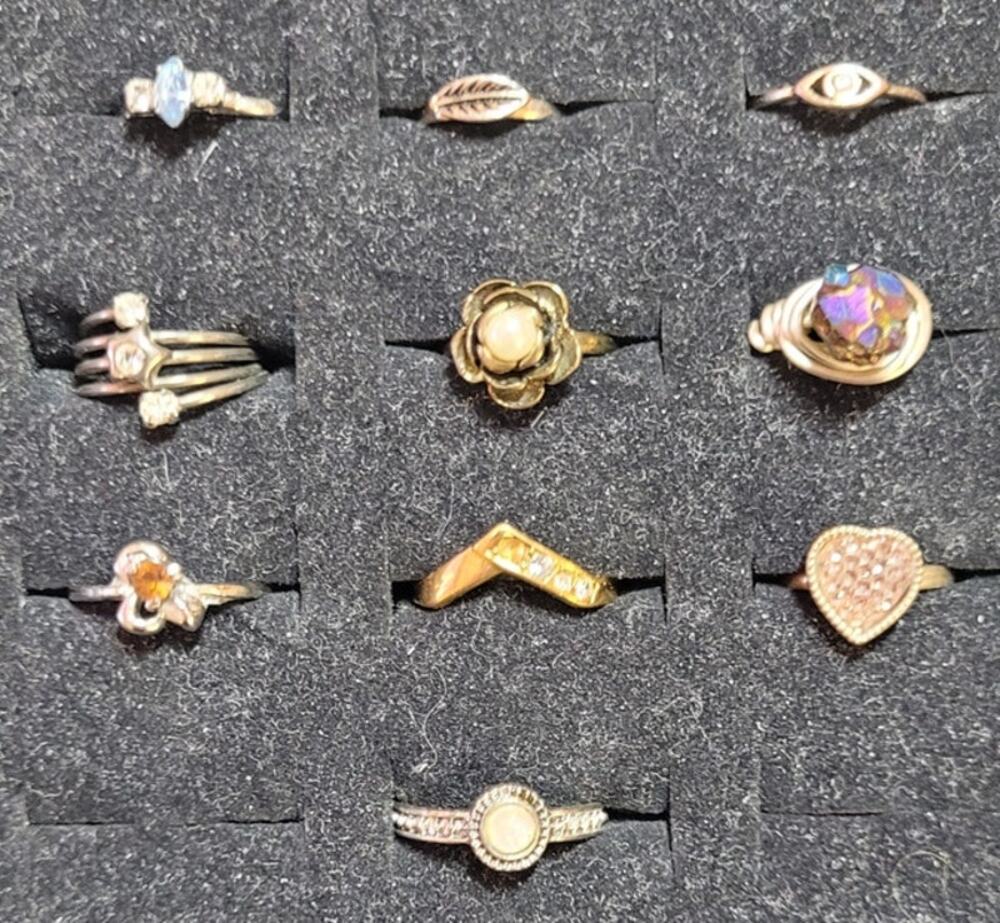 Lot of 10 Vintage Rings Small Sizes 3-5.5 Pinky Midi Stacking Mixed Thin Dainty